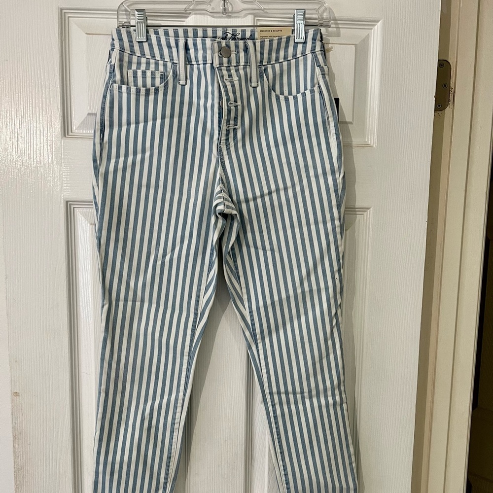 Striped denim skinny jeans NWT
